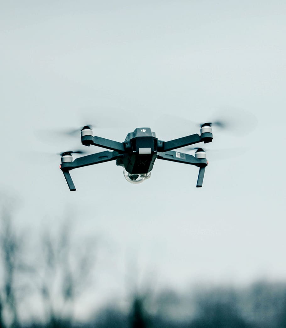 black drone flying on air, camera, clouds, sky, video, record HD wallpaper