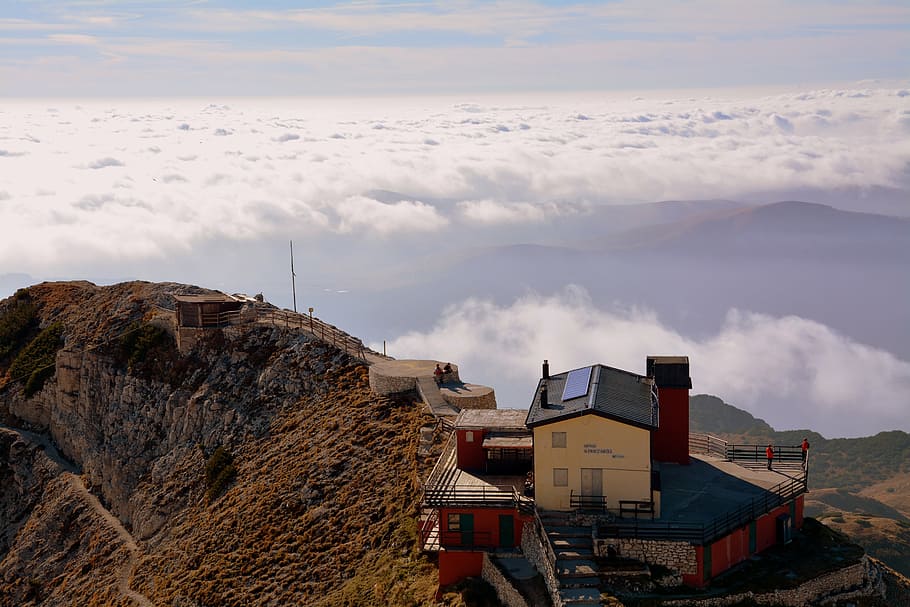 refuge, fraccaroli, carega, mountains, clouds, landscape, sky HD wallpaper