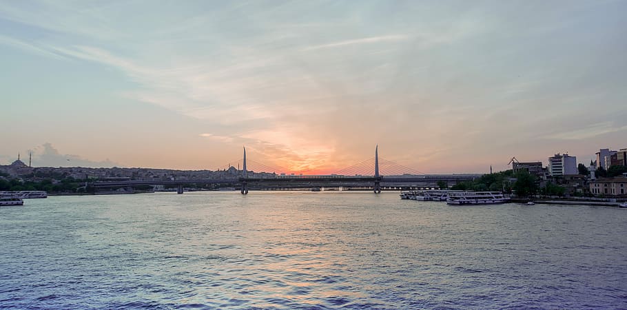 Sunset, Bridge, see, water, architecture, built structure, waterfront HD wallpaper