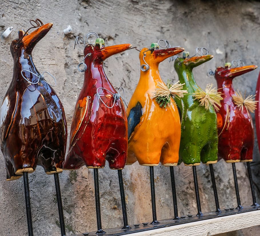 figures, ceramic, decoration, bird, chicken, garden figurines HD wallpaper
