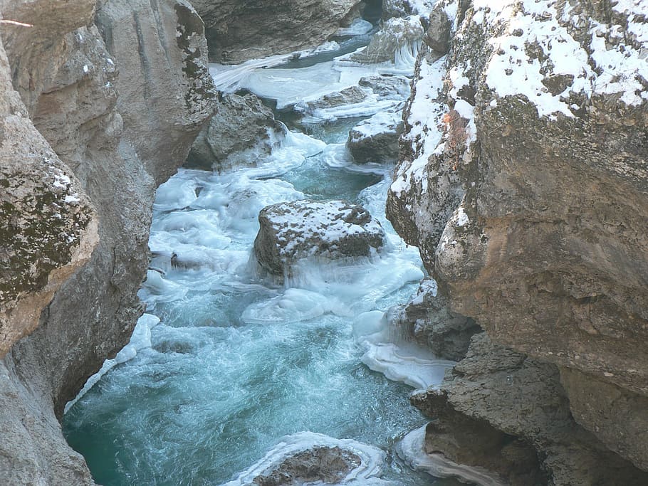 canyon, river, winter, ice, mountains, nature, water, rock - Object HD wallpaper