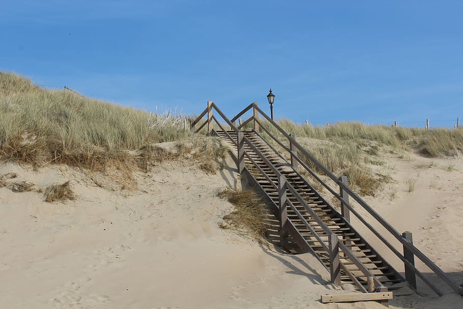 stairs, dune, sand, beach, steps, path, stairway, staircase HD wallpaper