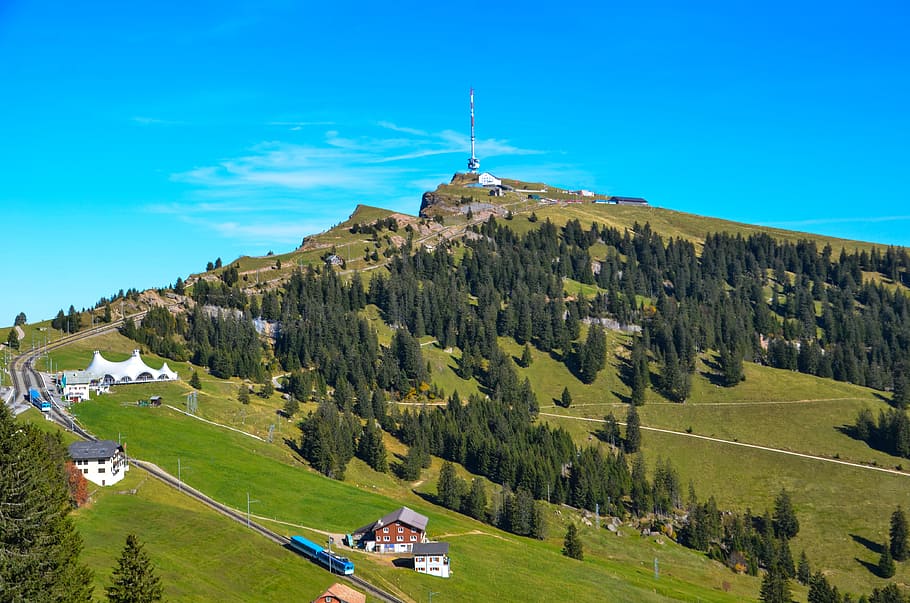 alpine, rigi kulm, switzerland, mountain railway, the summit distant, HD wallpaper