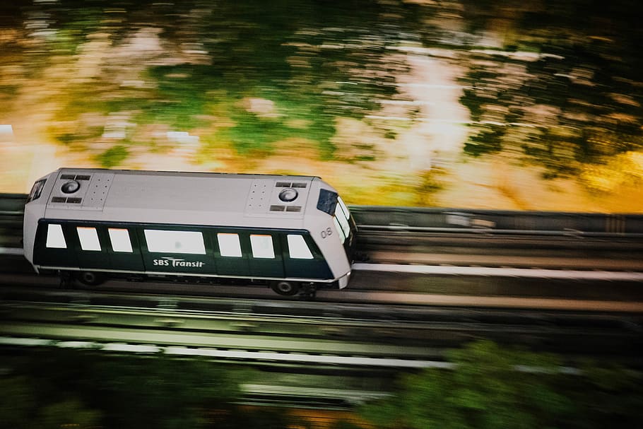 panning photography of train on railway, timelapse photo of a traveling cable car HD wallpaper