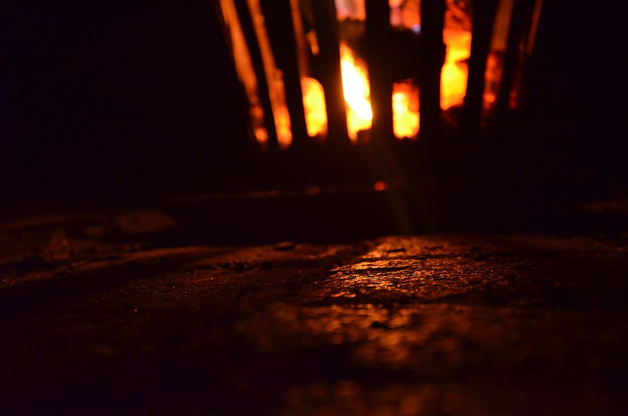 fire, fire basket, flame, night, night photograph, ground, background HD wallpaper
