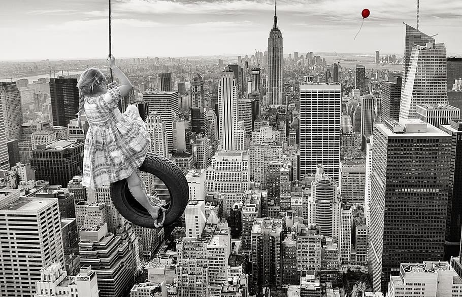 HD wallpaper grayscale photo of girl hanging on swing at New York ny  manhattan  Wallpaper Flare