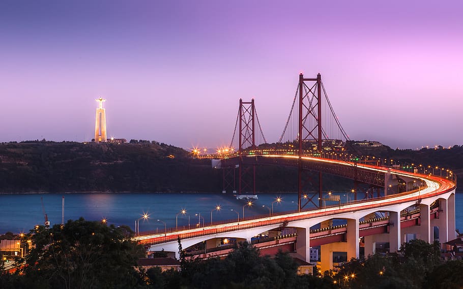 bridge, architecture, building, infrastructure, pole, lights HD wallpaper