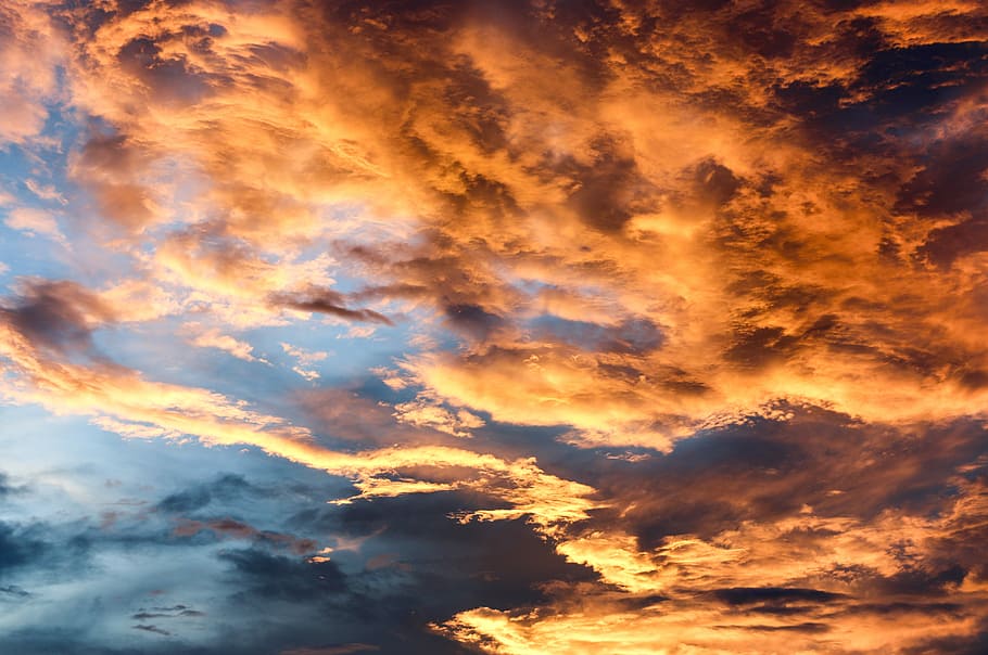 orange sky, clouds under golden hour, cloudscape, dramatic sky HD wallpaper