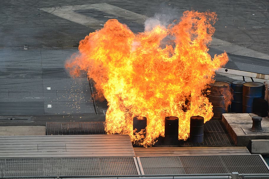 fire, stunt show, explosion, hot, flame, darting flame, container HD wallpaper