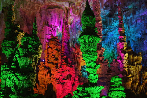 Cave, Salamander, Ardeche, multi colored, no people, illuminated HD wallpaper