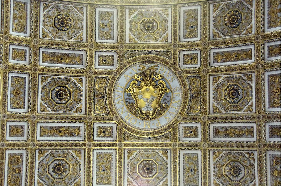 italy, rome, vatican, st-pierre, basilica, ceiling, decoration, HD wallpaper