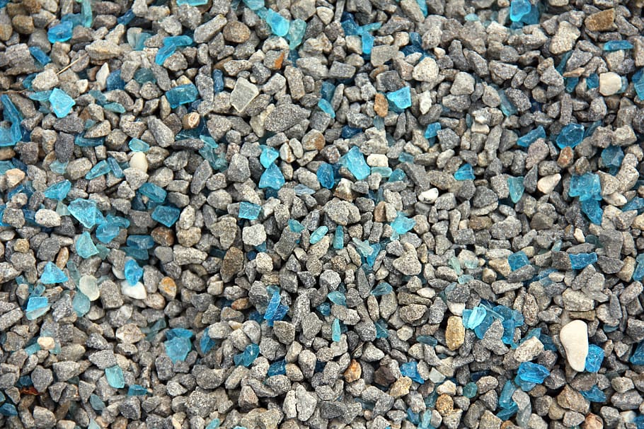 gravel lot, stones, grey, blue, background, pattern, full frame, HD wallpaper