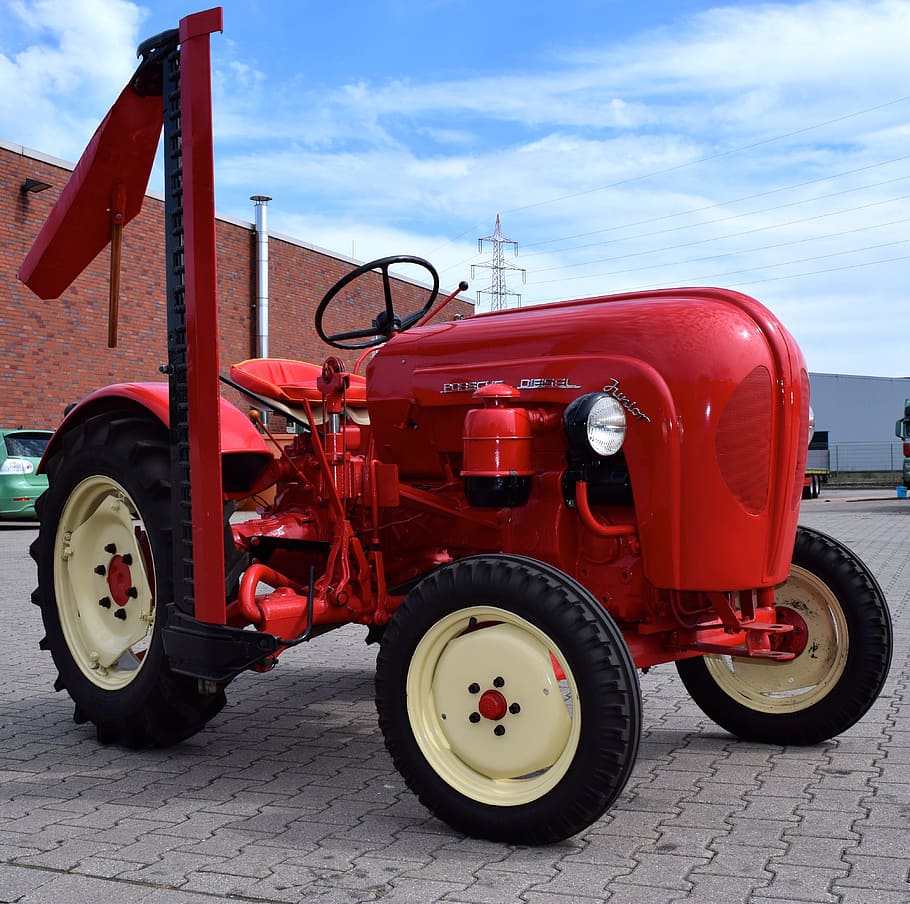 porsche, tractor, oldtimer, agriculture, restored, red nose HD wallpaper
