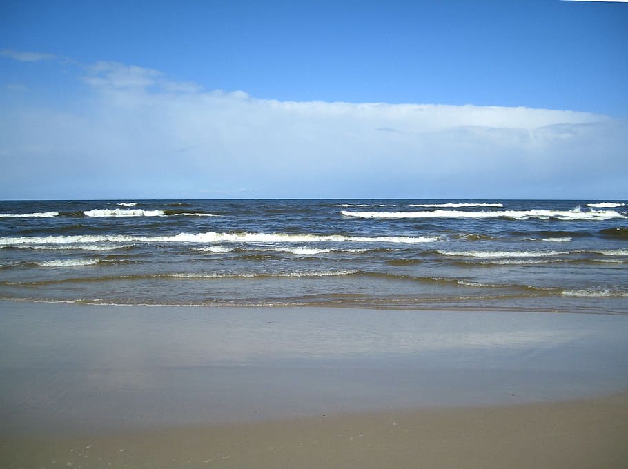 baltic sea, beach, sand, water, horizon, land, horizon over water HD wallpaper