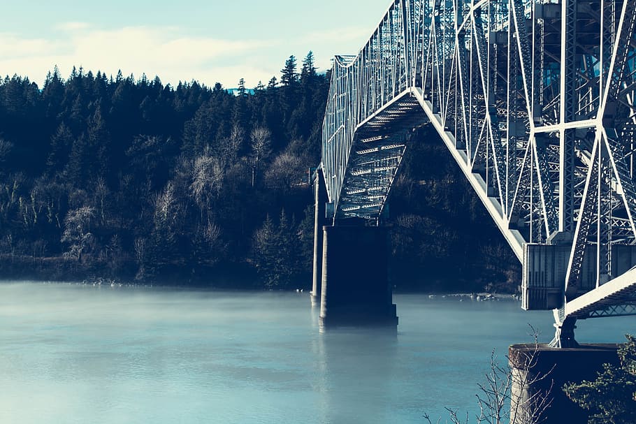water, bridge, architecture, river, outdoors, steel, suspension bridge HD wallpaper