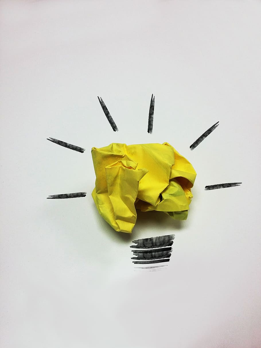 yellow paper on white surface, idea, light, bright, lights HD wallpaper