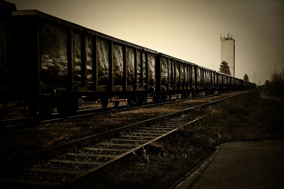 freight train, silo, rail transportation, track, railroad track HD wallpaper