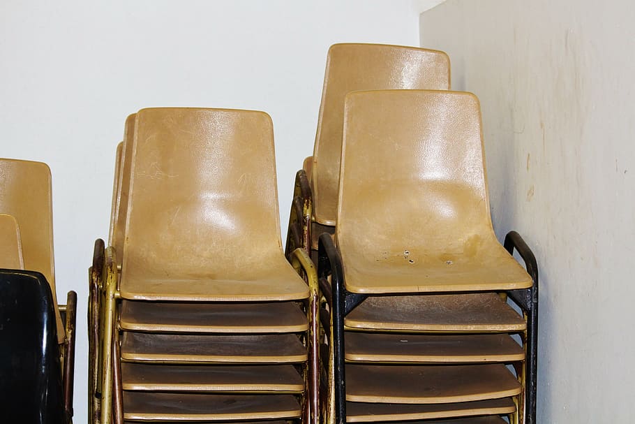 chairs, stack, stacked, seat, indoors, no people, close-up HD wallpaper