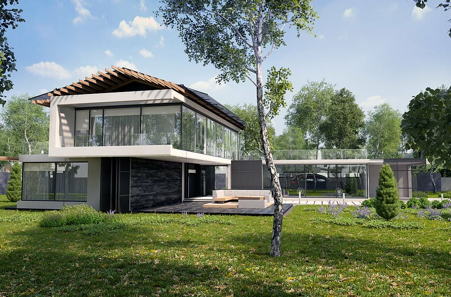 green leafed tree near house during daytime, project, exterior HD wallpaper