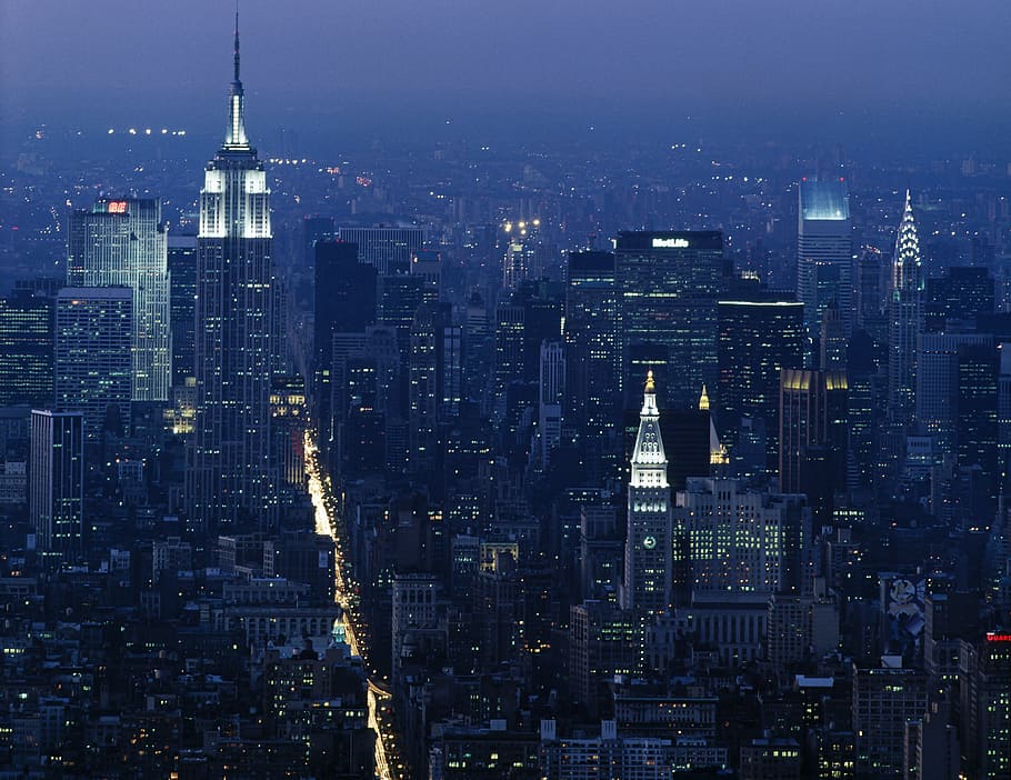 New York skyline at night, manhattan, empire state, building, HD wallpaper