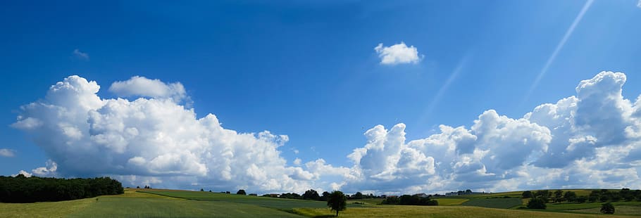 landscape, nature, sky, clouds, panorama, meadow, field, far HD wallpaper