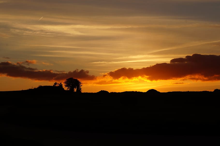 sunset, contrast, twilight, sky, landscape, evening, orange HD wallpaper