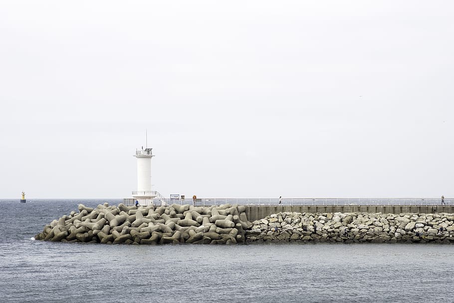 beacon, breakwater, coast, lighthouse, ocean, sea, shore, tower HD wallpaper