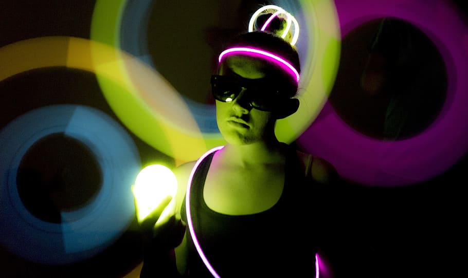 Disco, Glow, Sticks, Light, bright, shiny, glowing, design HD wallpaper