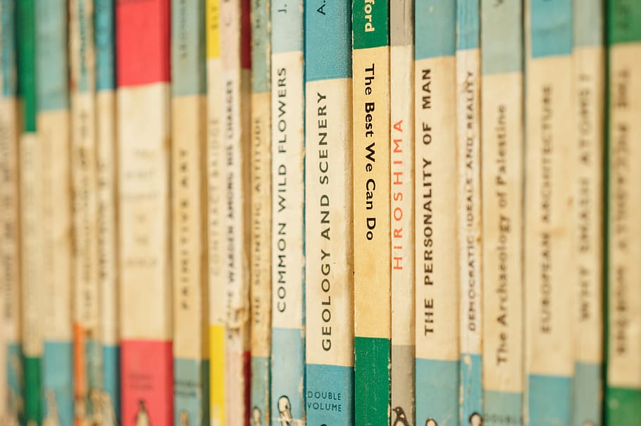 titled book lot, selective focus photography of books, penguin HD wallpaper