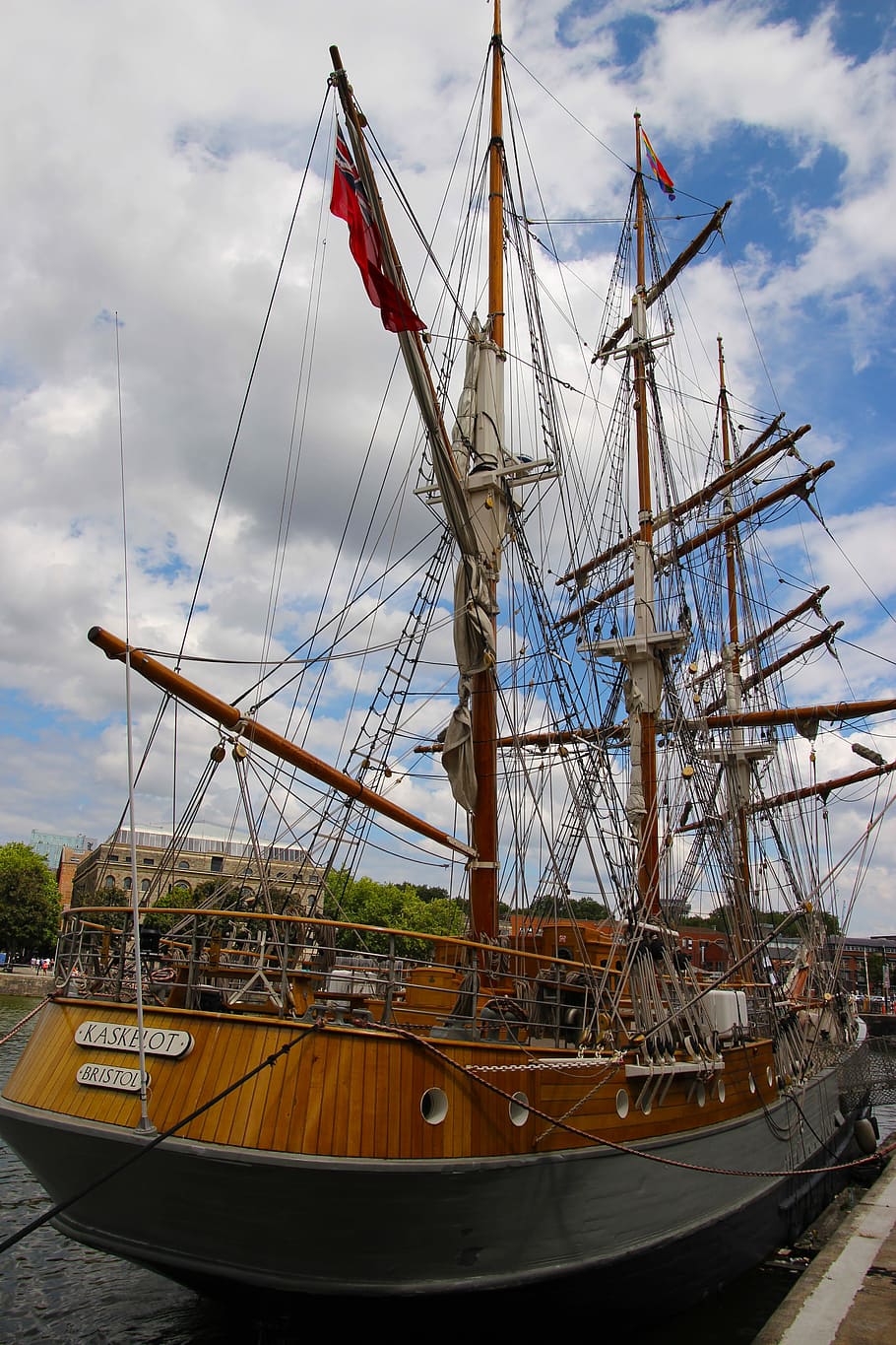 ship, masts, travel, sea, blue, sky, water, cruise, ocean, boat, HD wallpaper