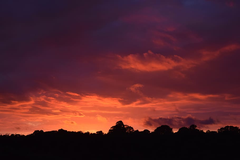 Sunset, Sky, Landscape, Orange, red, clouds, outdoor, scenery HD wallpaper