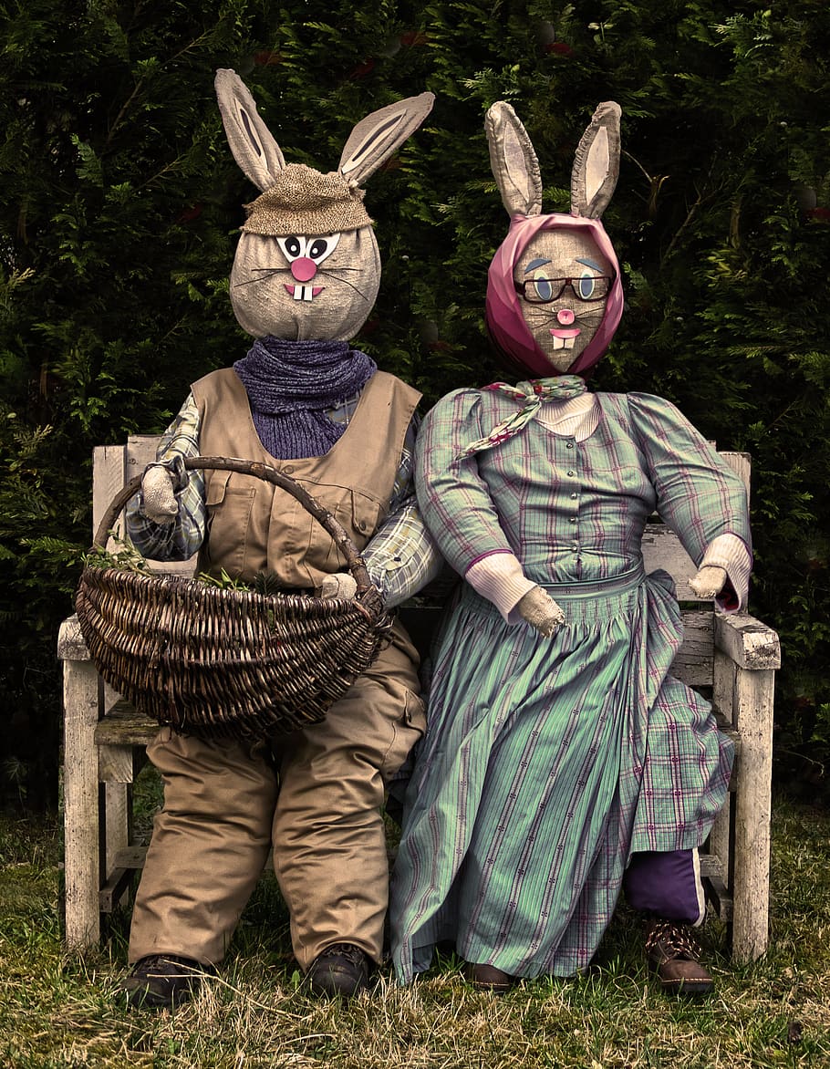 straw dolls, easter decoration, hare, figure, rabbit figure HD wallpaper