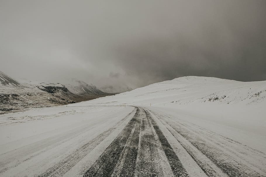 landscape photography of road covered with snow, winter, white HD wallpaper