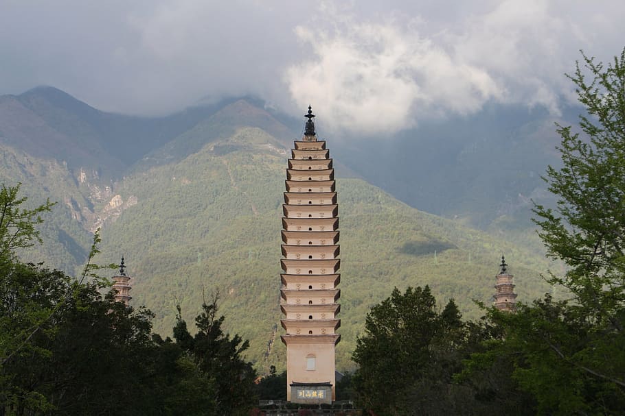 the scenery, stupa, beautiful, architecture, plant, built structure HD wallpaper