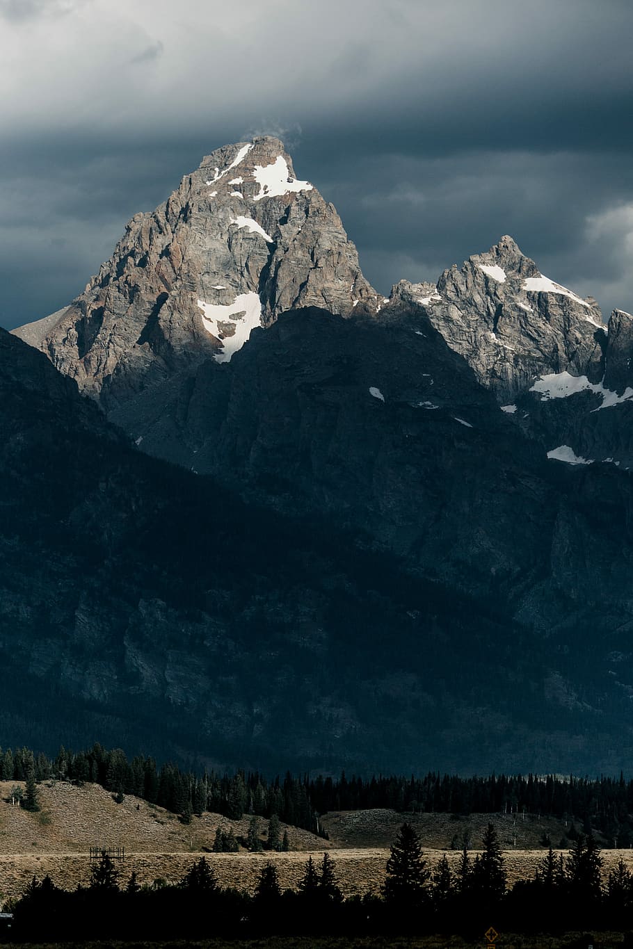 glacier mountain with forest, mountain and dark clouds, rock HD wallpaper