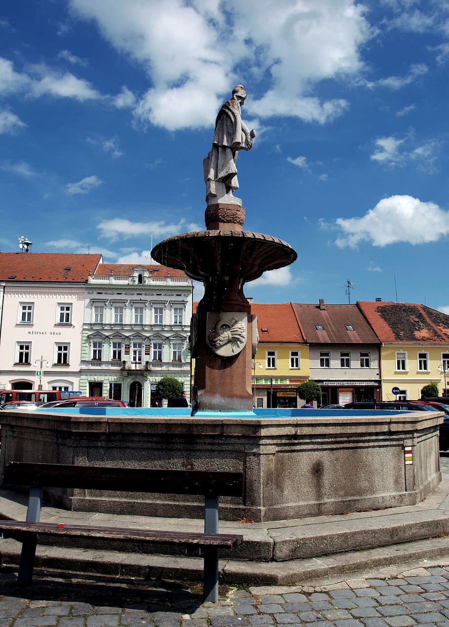fountain, sunny, sky, representation, architecture, sculpture HD wallpaper