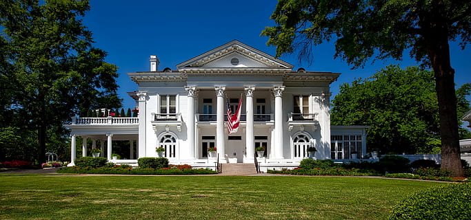 architecture, building, columns, driveway, entrance, estate HD wallpaper