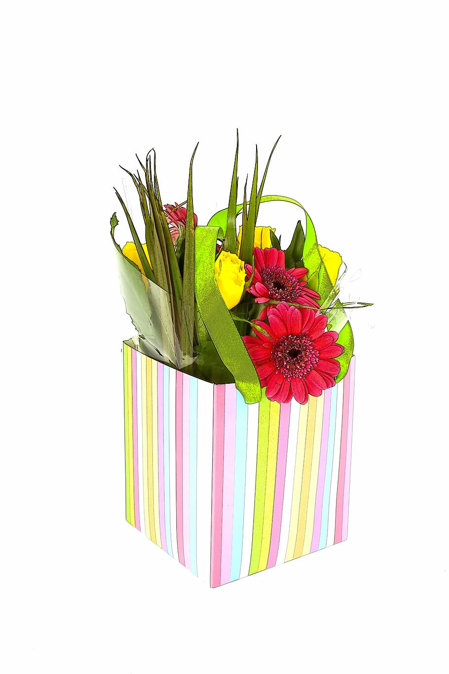 paper, box, striped, stripes, flower, flowers, red, yellow HD wallpaper