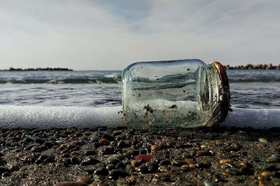 Sky, Cloud, Sea, Beach, Wave, Foam, bubble, glass, bottle, jetsam HD wallpaper