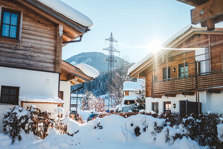 houses covered with snow during daytime, winter, white, cold HD wallpaper