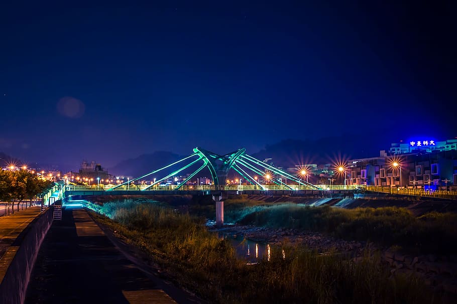 night view, bridge, shadow, illuminated, architecture, built structure HD wallpaper