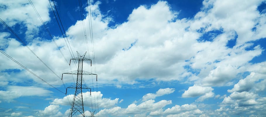 low angle photography of gray post, energy, current, clima tech HD wallpaper