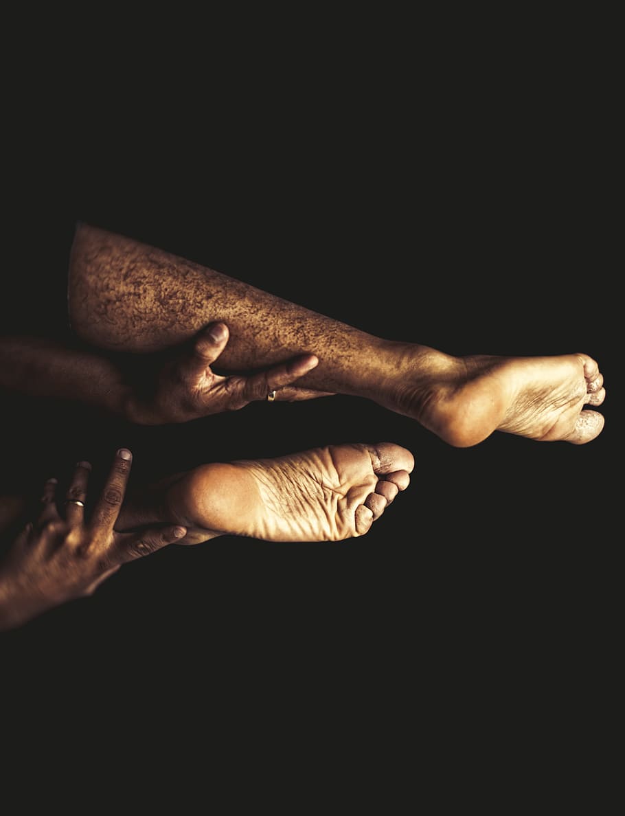 person holding leg photo, human, feet, hands, skin, black, wrinkle