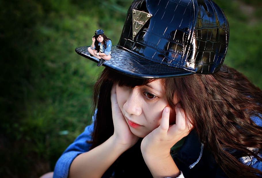 woman wearing black fitted cap on green grass, girl, teen, teen girl, HD wallpaper