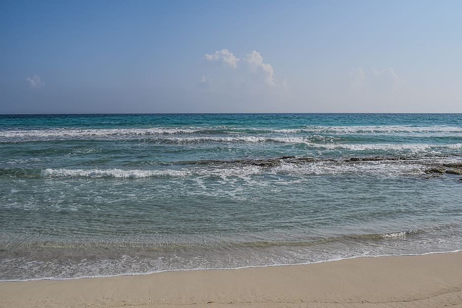 Beach, Waves, Horizon, Sea, Nature, scenery, ayia napa, cyprus HD wallpaper