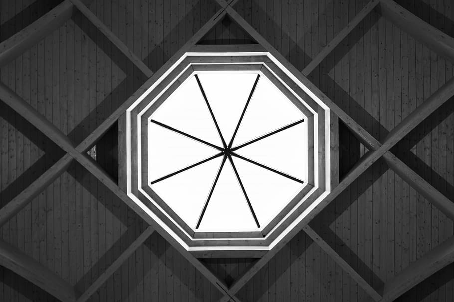 ceiling, art, roof, light, window, octagon, design, modern
