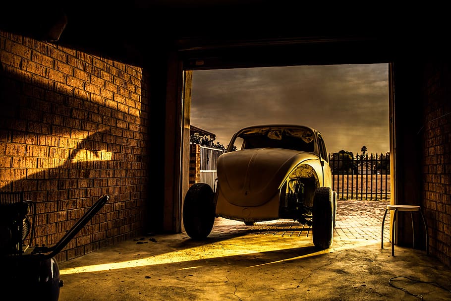 beetle, broken, car, light, shadow, sunset, vintage, volkswagen HD wallpaper