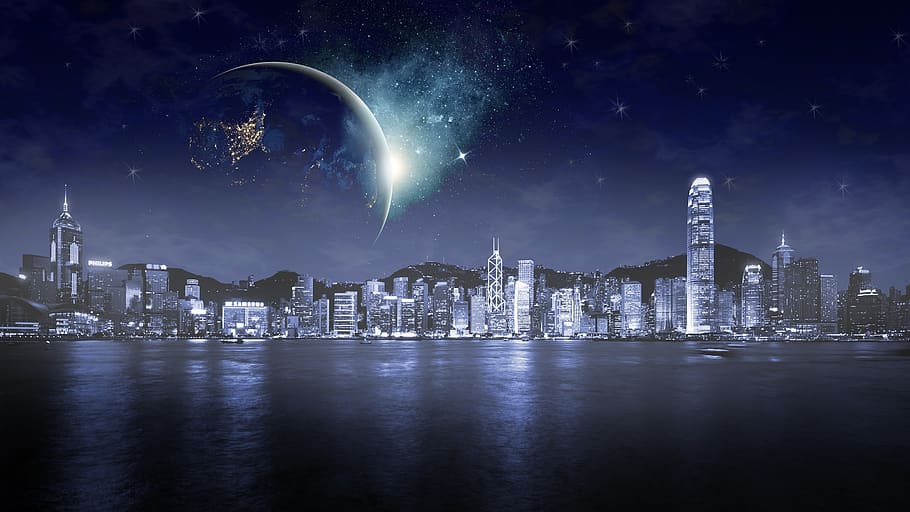 Wallpaper The sky, Home, Minimalism, Night, The city, Stars, The moon,  Building images for desktop, section минимализм - download