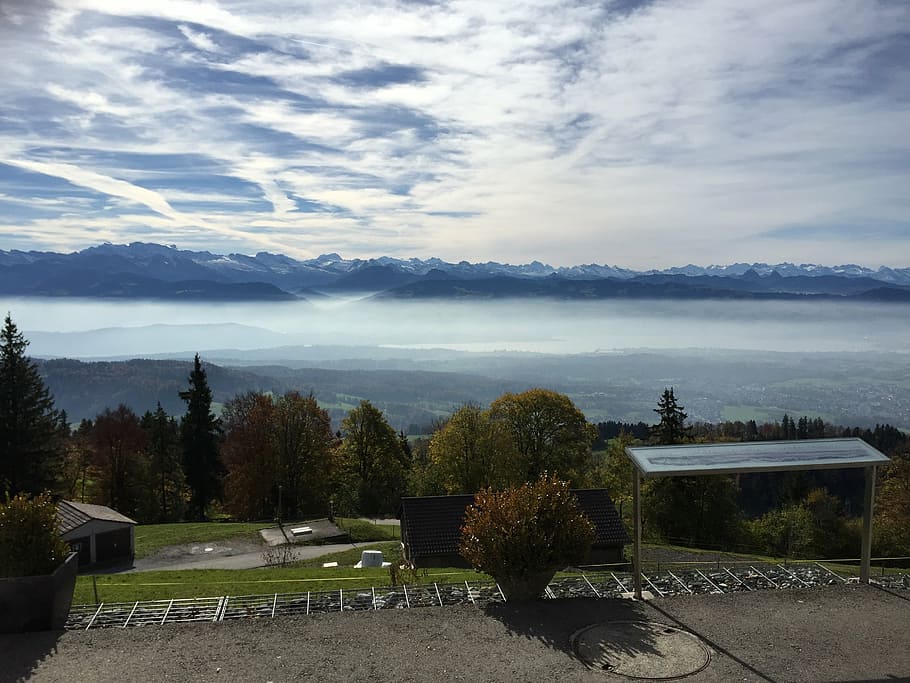 bachtel, mountains, alpine, foresight, distant view, sea of fog HD wallpaper