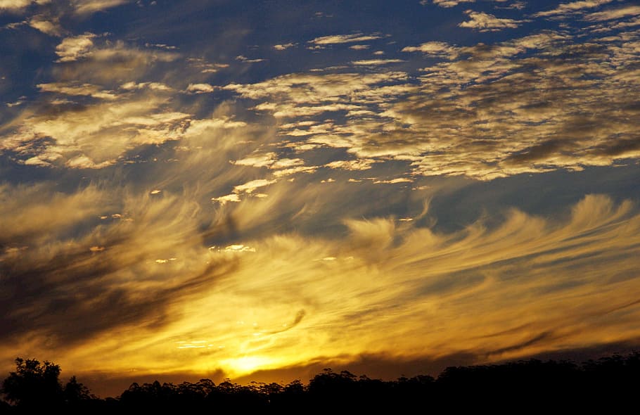 Sunset, Yellow, White, Gold, sky, blue, clouds, horizon, scenics HD wallpaper